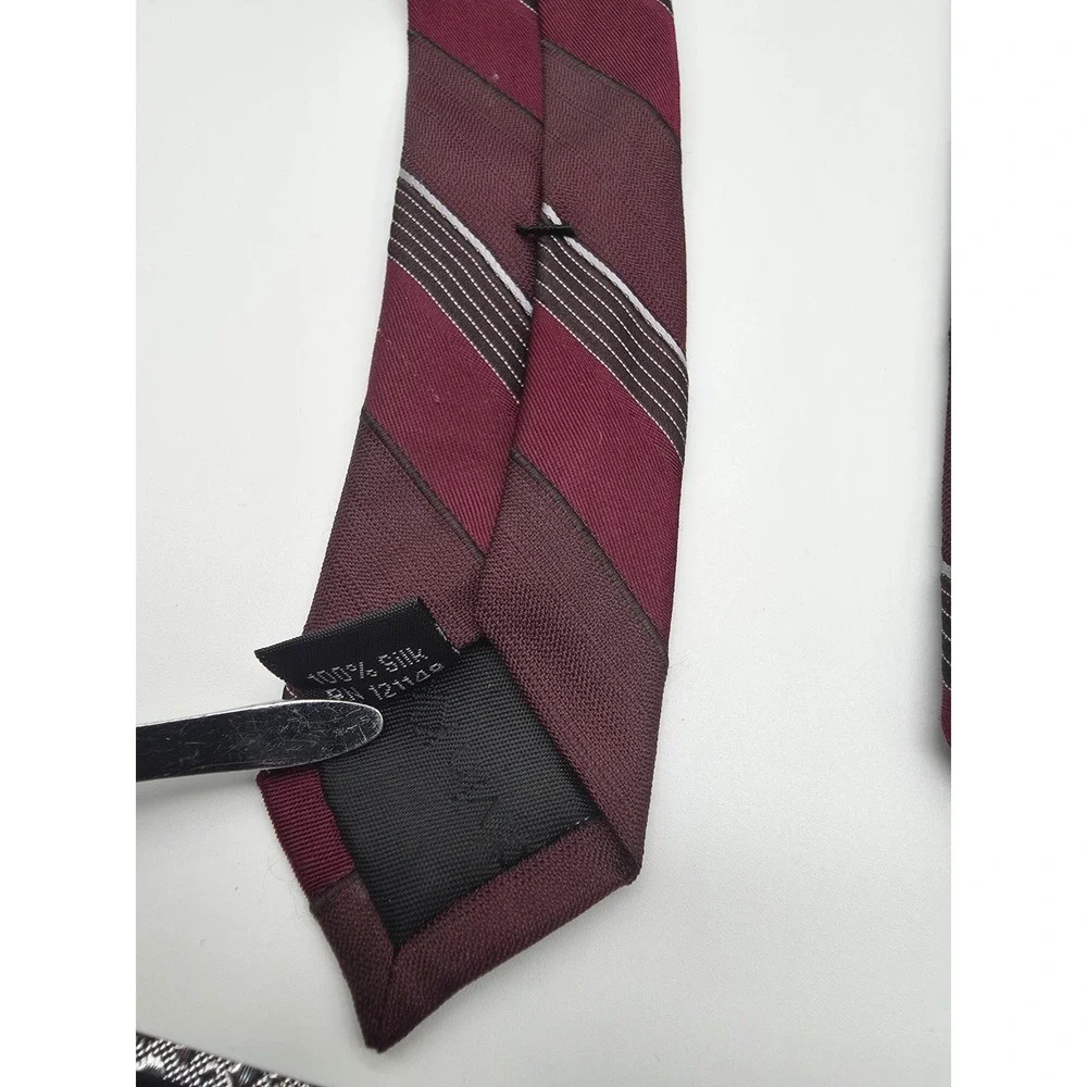 Calvin Klein Maroon Brown Striped Tie Necktie 57